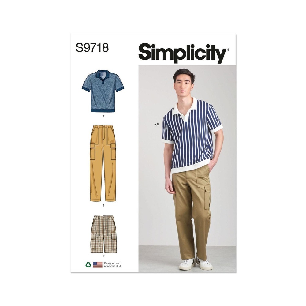 Simplicity S9718 R11703 Men's Knit Top & Cargo Pants Sewing Pattern Size 38-46